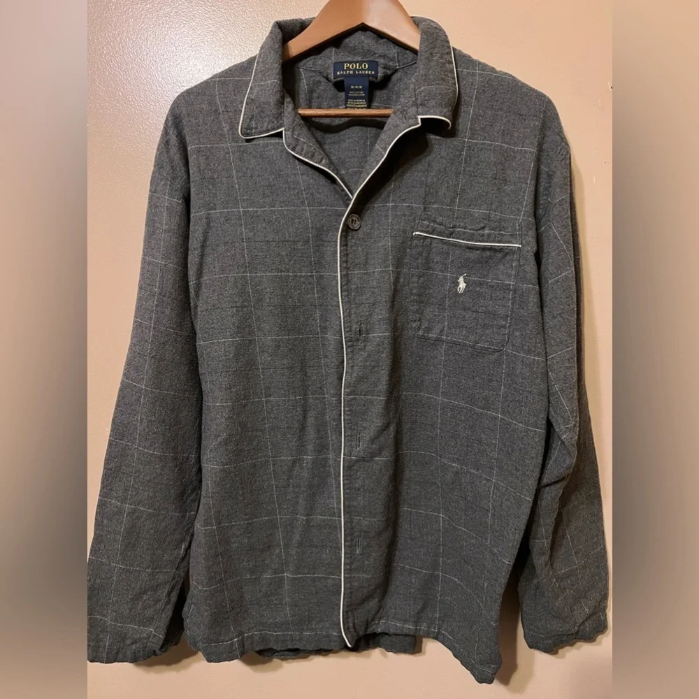 Gray and white striped flannel like pajamas top from POLO Ralph Lauren size m